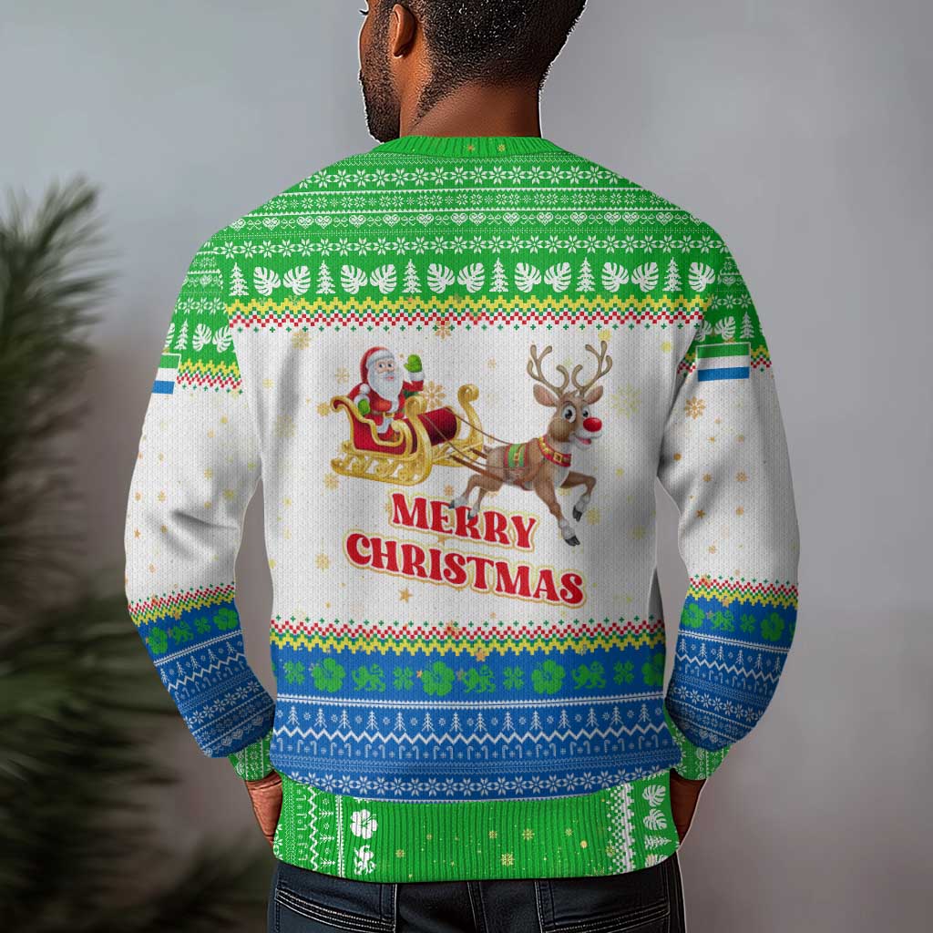 Sierra Leone Christmas Ugly Christmas Sweater Festive Pattern Golden Lion Emblem and Santa Sleigh - African Pride
