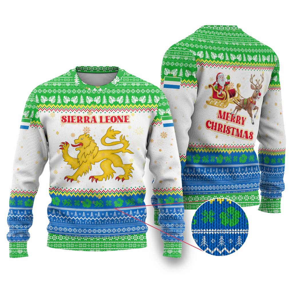 Sierra Leone Christmas Ugly Christmas Sweater Festive Pattern Golden Lion Emblem and Santa Sleigh - African Pride