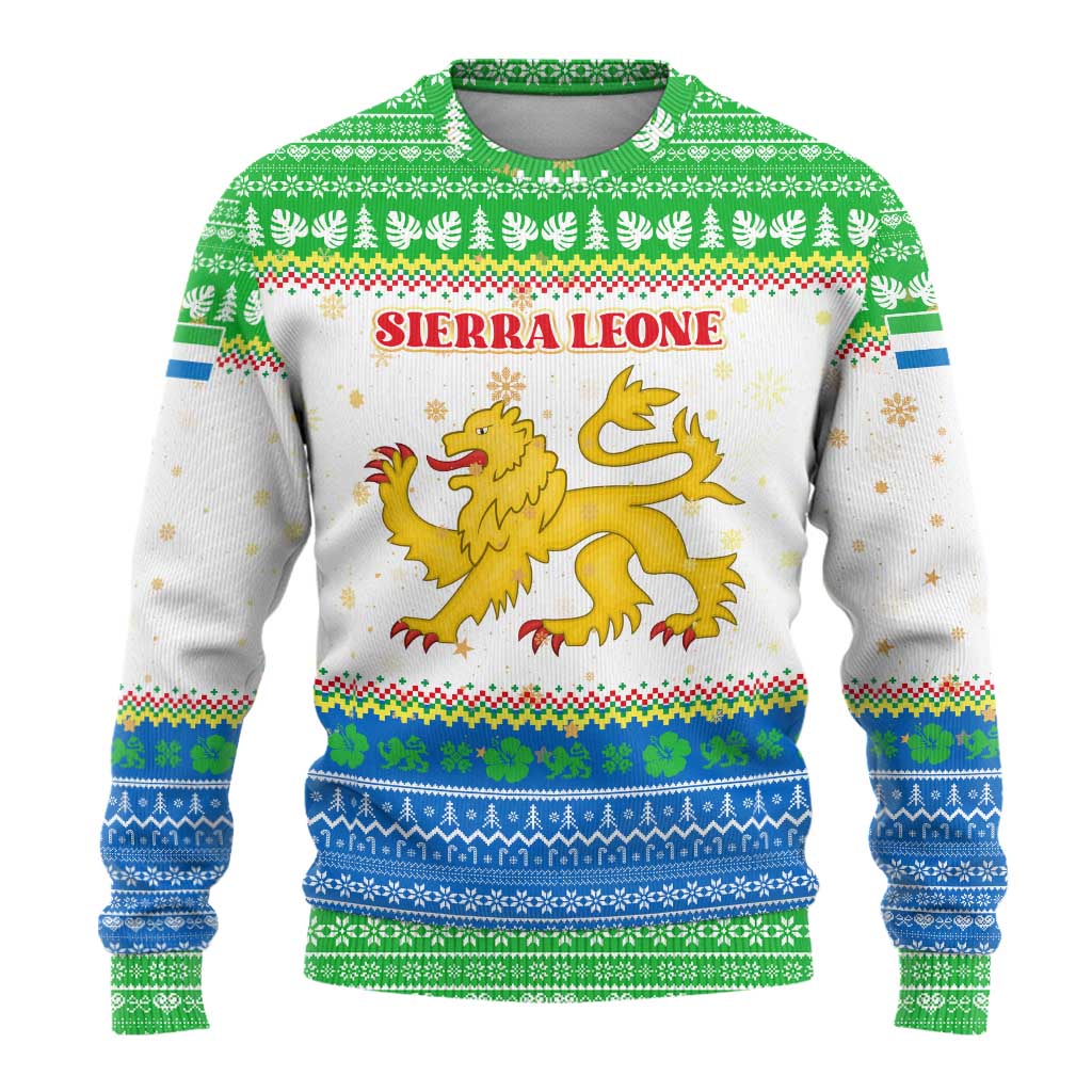 Sierra Leone Christmas Ugly Christmas Sweater Festive Pattern Golden Lion Emblem and Santa Sleigh - African Pride
