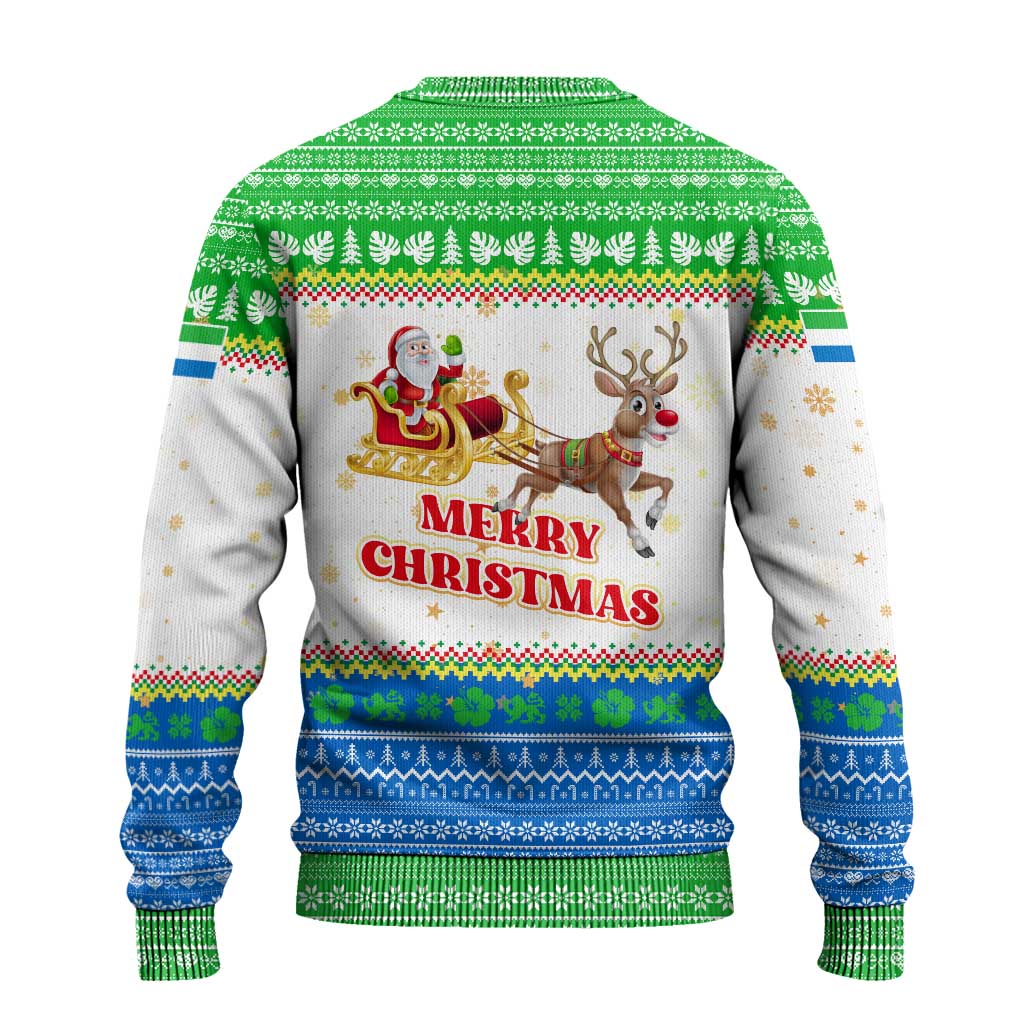 Sierra Leone Christmas Ugly Christmas Sweater Festive Pattern Golden Lion Emblem and Santa Sleigh - African Pride
