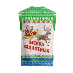 Sierra Leone Christmas Knitted V-Neck Vest Festive Pattern Golden Lion Emblem and Santa Sleigh - African Pride