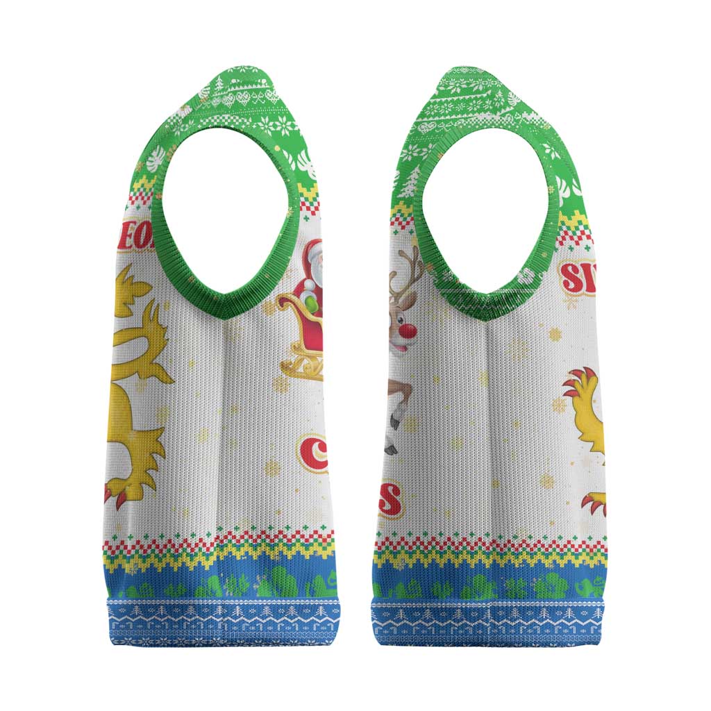 Sierra Leone Christmas Knitted V-Neck Vest Festive Pattern Golden Lion Emblem and Santa Sleigh - African Pride