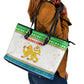 Sierra Leone Christmas Leather Tote Bag Festive Pattern Golden Lion Emblem and Santa Sleigh - African Pride
