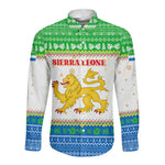 Sierra Leone Christmas Long Sleeve Button Shirt Festive Pattern Golden Lion Emblem and Santa Sleigh - African Pride