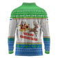 Sierra Leone Christmas Long Sleeve Polo Shirt Festive Pattern Golden Lion Emblem and Santa Sleigh - African Pride