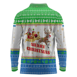 Sierra Leone Christmas Long Sleeve Polo Shirt Festive Pattern Golden Lion Emblem and Santa Sleigh - African Pride
