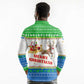 Sierra Leone Christmas Long Sleeve Polo Shirt Festive Pattern Golden Lion Emblem and Santa Sleigh - African Pride