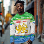 Sierra Leone Christmas Long Sleeve Shirt Festive Pattern Golden Lion Emblem and Santa Sleigh - African Pride