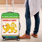 Sierra Leone Christmas Luggage Cover Festive Pattern Golden Lion Emblem and Santa Sleigh - African Pride