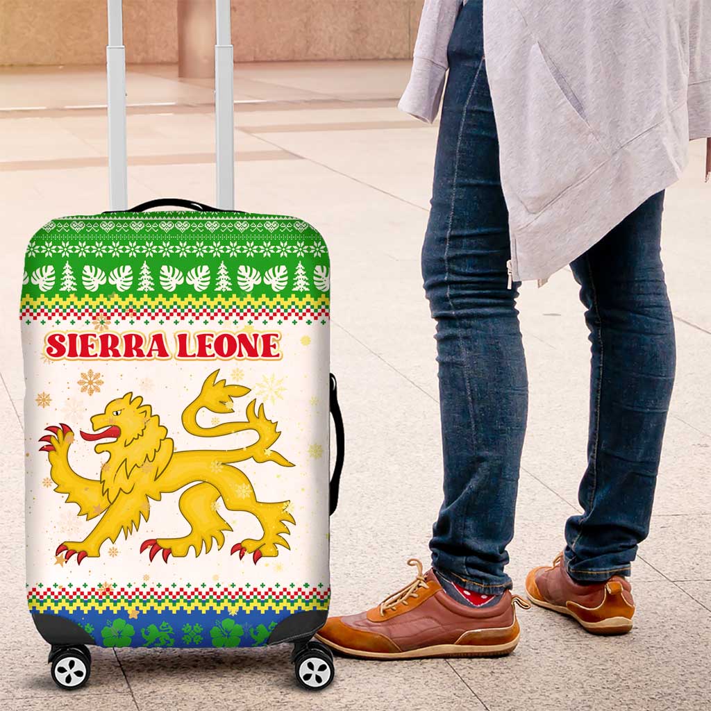 Sierra Leone Christmas Luggage Cover Festive Pattern Golden Lion Emblem and Santa Sleigh - African Pride
