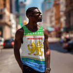 Sierra Leone Christmas Men Tank Top Festive Pattern Golden Lion Emblem and Santa Sleigh - African Pride