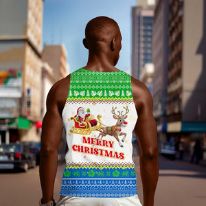 Sierra Leone Christmas Men Tank Top Festive Pattern Golden Lion Emblem and Santa Sleigh - African Pride