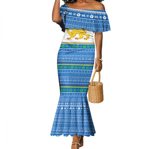 Sierra Leone Christmas Mermaid Dress Festive Pattern Golden Lion Emblem and Santa Sleigh - African Pride