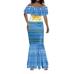 Sierra Leone Christmas Mermaid Dress Festive Pattern Golden Lion Emblem and Santa Sleigh - African Pride