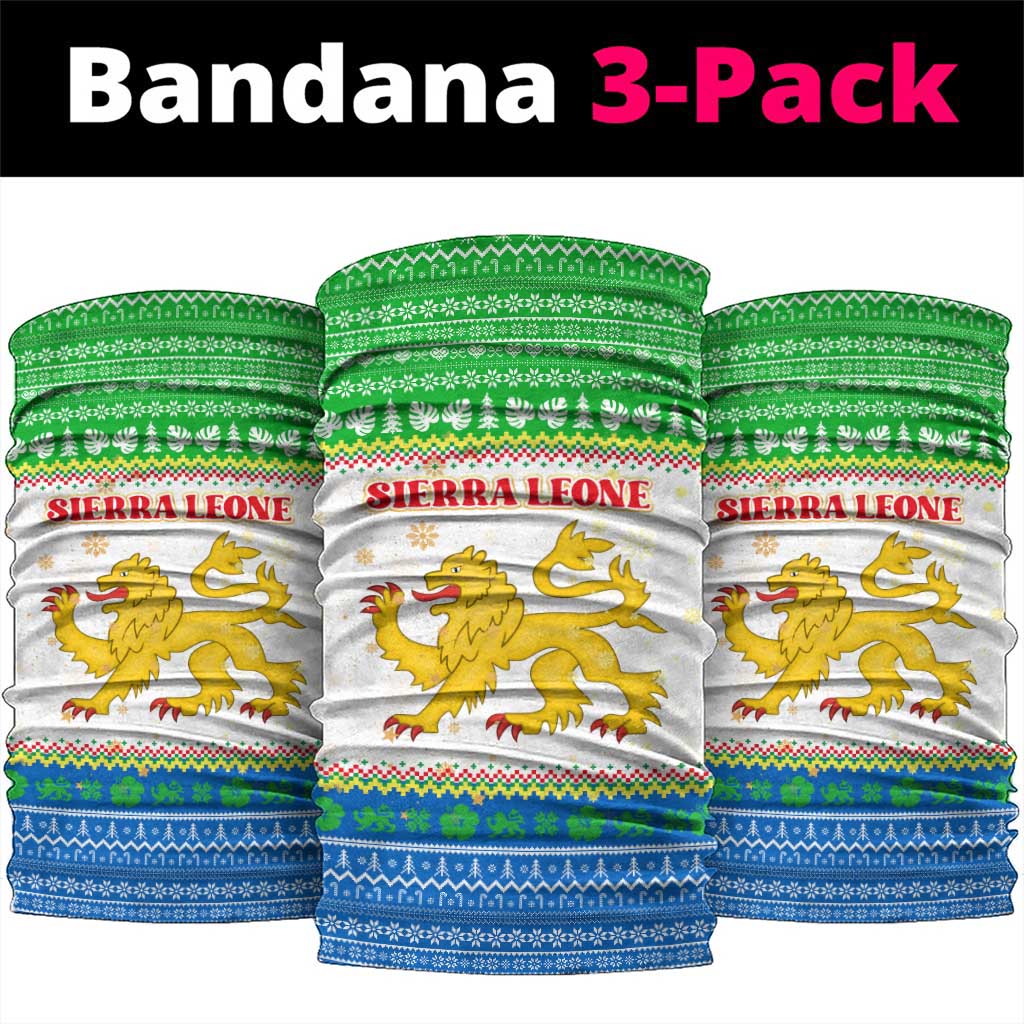 Sierra Leone Christmas Neck Gaiter Festive Pattern Golden Lion Emblem and Santa Sleigh - African Pride
