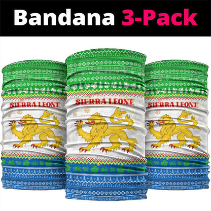 Sierra Leone Christmas Neck Gaiter Festive Pattern Golden Lion Emblem and Santa Sleigh - African Pride