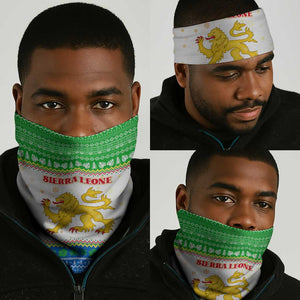 Sierra Leone Christmas Neck Gaiter Festive Pattern Golden Lion Emblem and Santa Sleigh - African Pride
