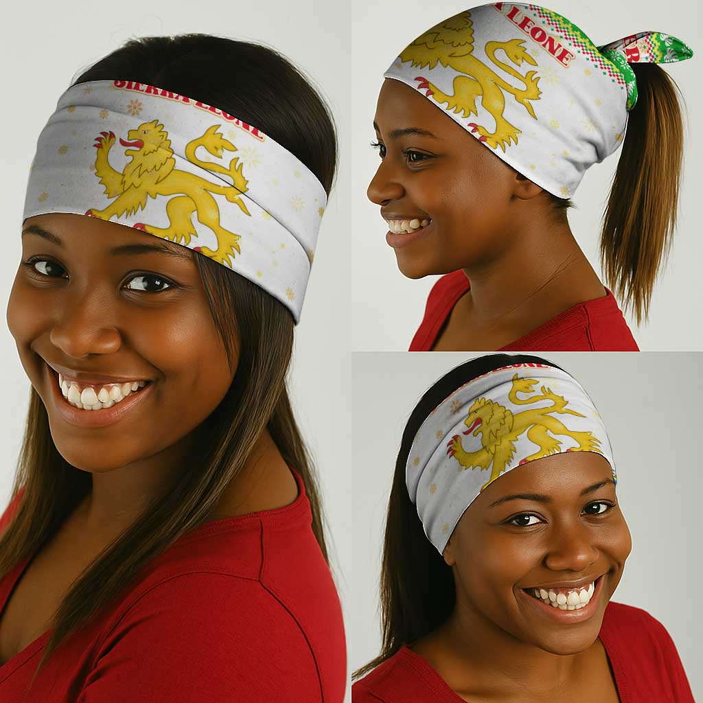 Sierra Leone Christmas Neck Gaiter Festive Pattern Golden Lion Emblem and Santa Sleigh - African Pride
