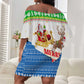 Sierra Leone Christmas Off Shoulder Short Dress Festive Pattern Golden Lion Emblem and Santa Sleigh - African Pride