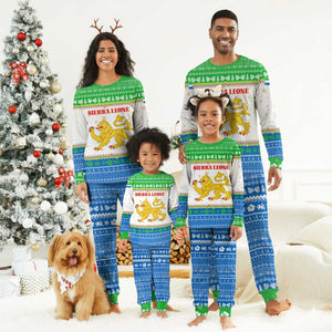 Sierra Leone Christmas Pajama Set Festive Pattern Golden Lion Emblem and Santa Sleigh - African Pride