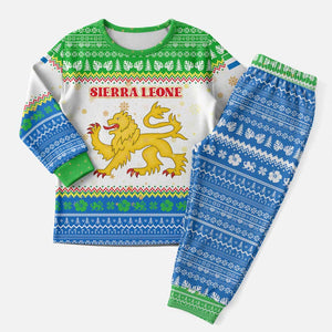 Sierra Leone Christmas Pajama Set Festive Pattern Golden Lion Emblem and Santa Sleigh - African Pride
