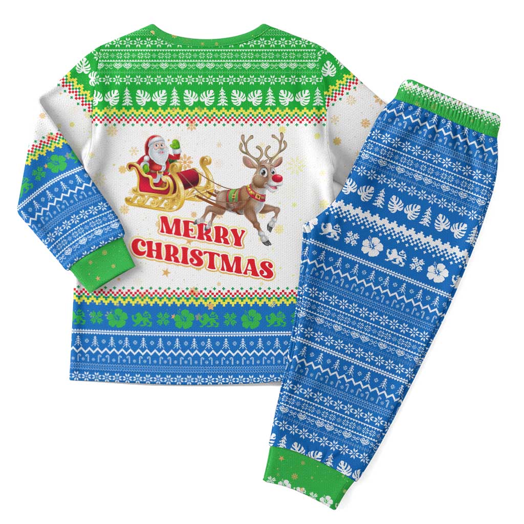 Sierra Leone Christmas Pajama Set Festive Pattern Golden Lion Emblem and Santa Sleigh - African Pride