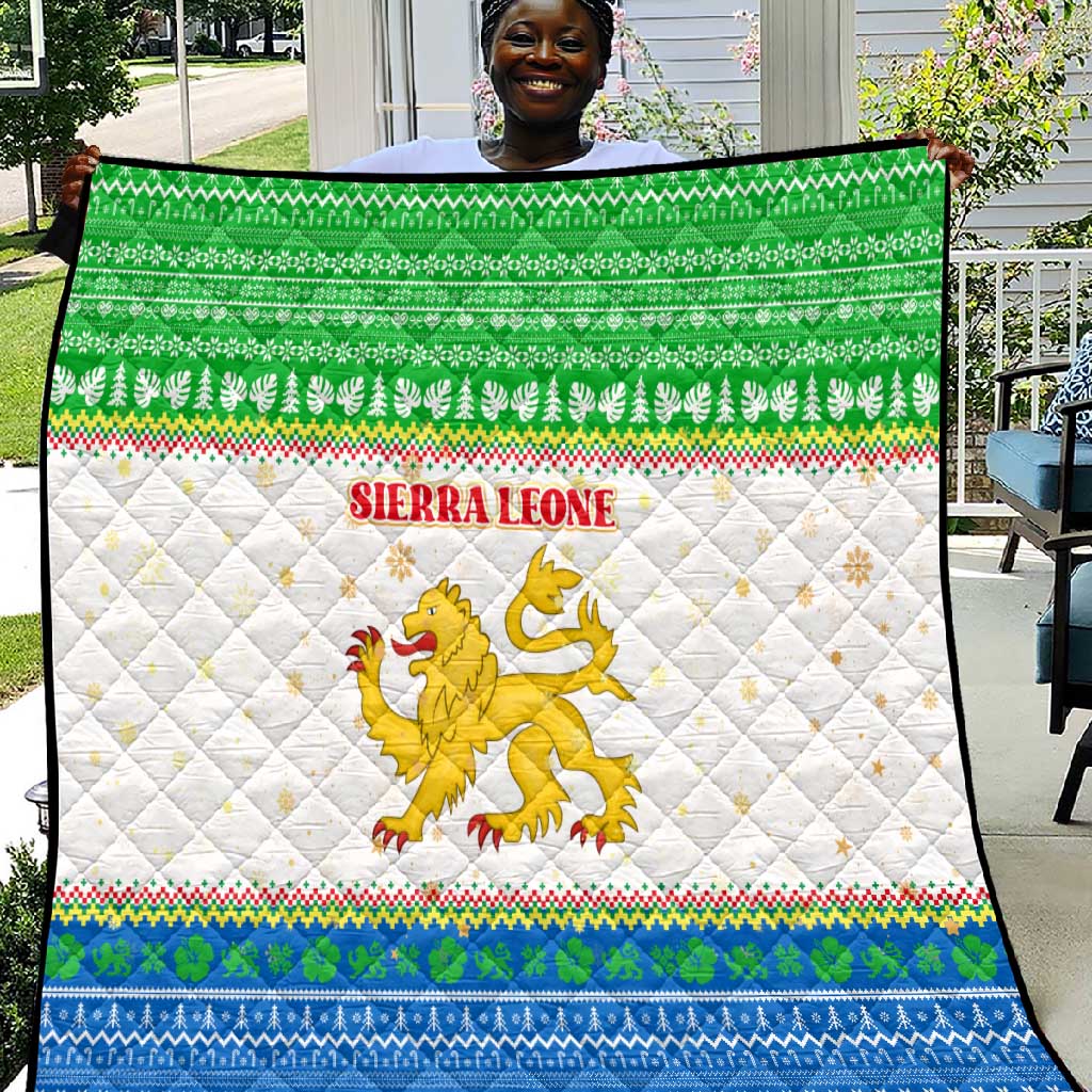 Sierra Leone Christmas Quilt Festive Pattern Golden Lion Emblem and Santa Sleigh - African Pride