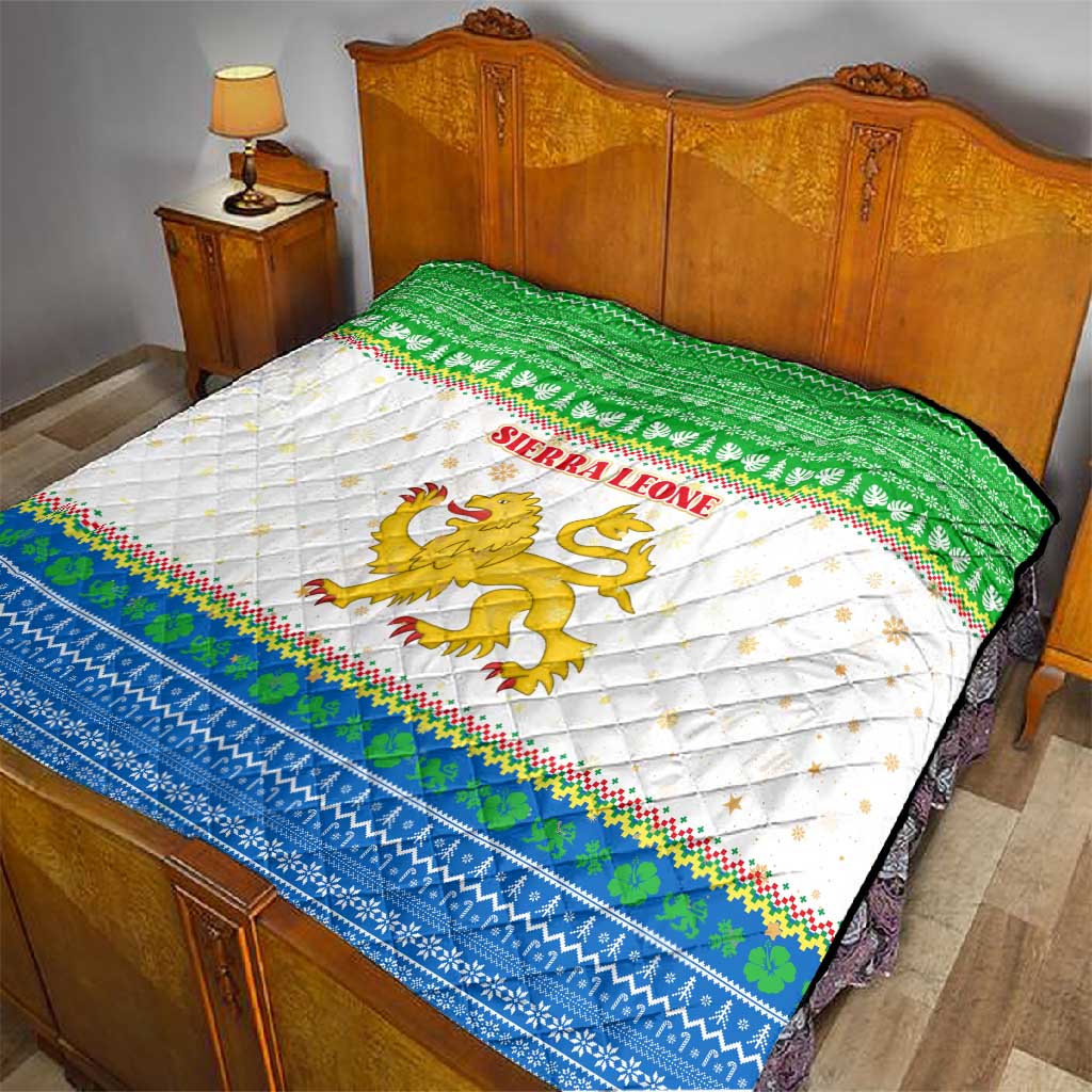 Sierra Leone Christmas Quilt Festive Pattern Golden Lion Emblem and Santa Sleigh - African Pride