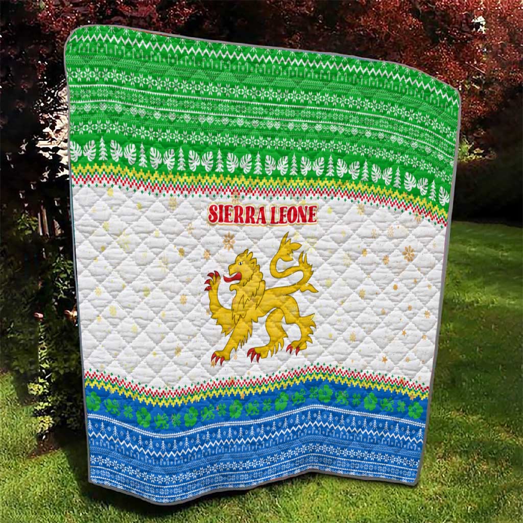 Sierra Leone Christmas Quilt Festive Pattern Golden Lion Emblem and Santa Sleigh - African Pride