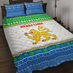 Sierra Leone Christmas Quilt Bed Set Festive Pattern Golden Lion Emblem and Santa Sleigh - African Pride
