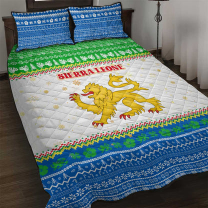 Sierra Leone Christmas Quilt Bed Set Festive Pattern Golden Lion Emblem and Santa Sleigh - African Pride