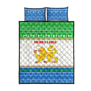 Sierra Leone Christmas Quilt Bed Set Festive Pattern Golden Lion Emblem and Santa Sleigh - African Pride