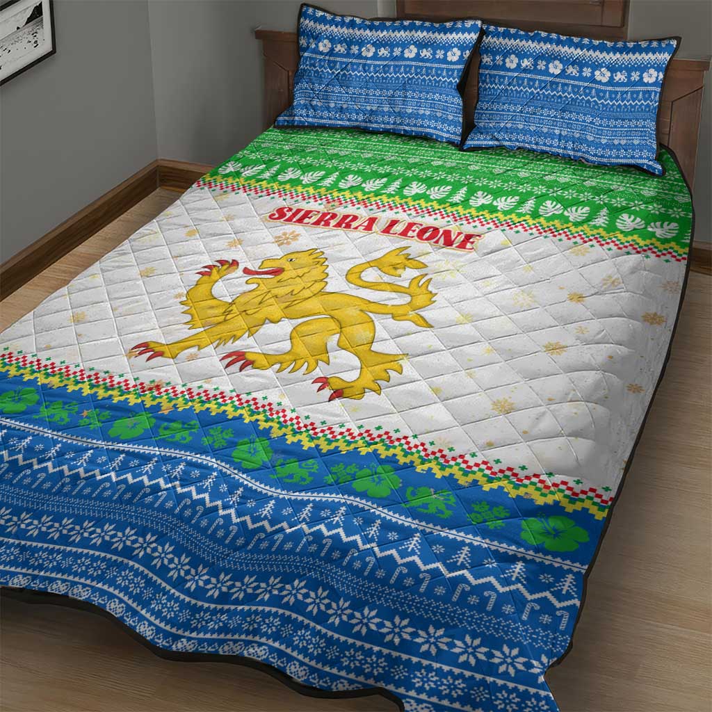 Sierra Leone Christmas Quilt Bed Set Festive Pattern Golden Lion Emblem and Santa Sleigh - African Pride