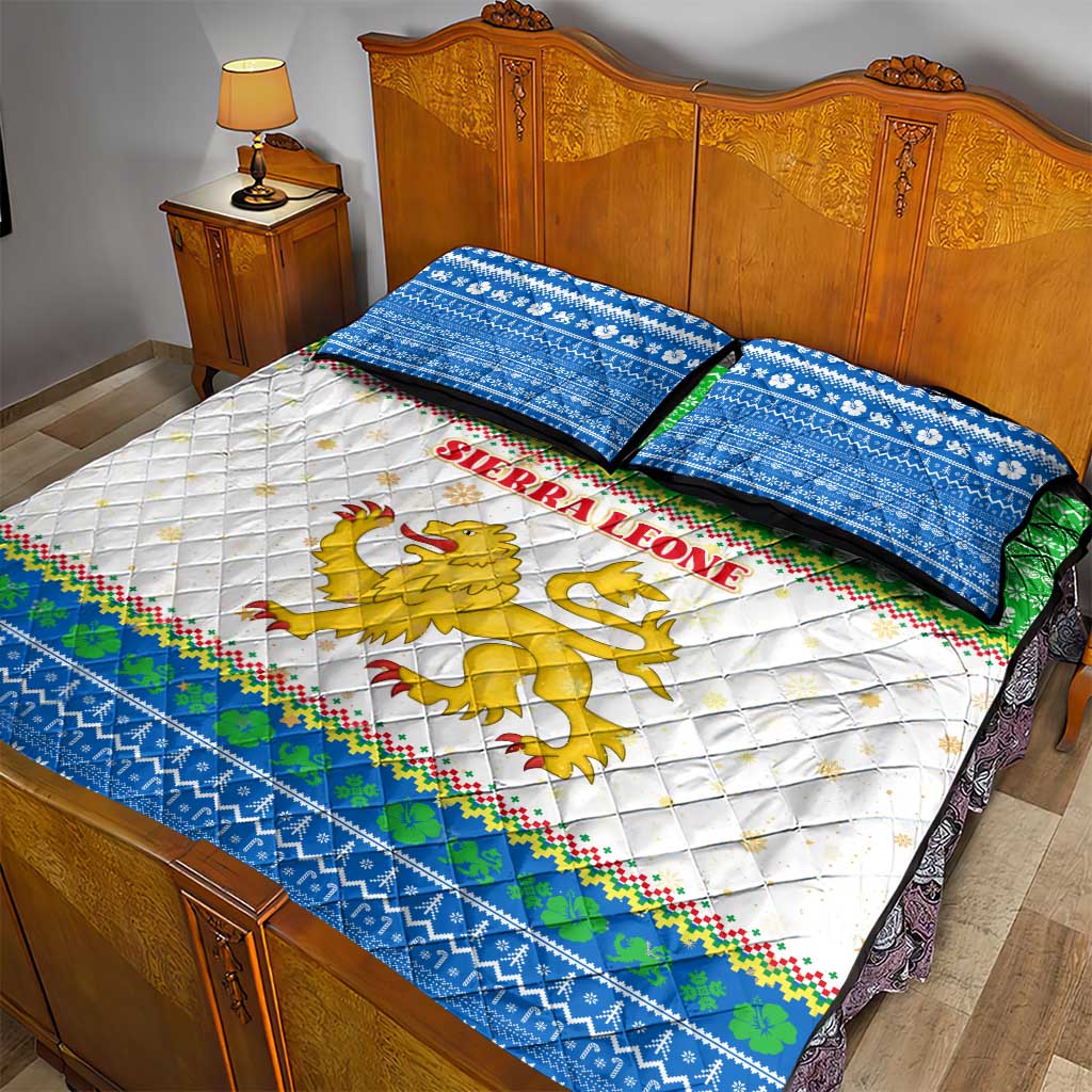 Sierra Leone Christmas Quilt Bed Set Festive Pattern Golden Lion Emblem and Santa Sleigh - African Pride