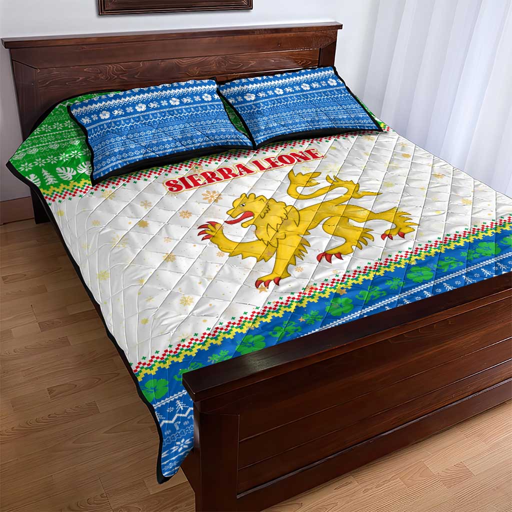 Sierra Leone Christmas Quilt Bed Set Festive Pattern Golden Lion Emblem and Santa Sleigh - African Pride