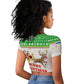 Sierra Leone Christmas Raglan Cropped T shirt Festive Pattern Golden Lion Emblem and Santa Sleigh - African Pride