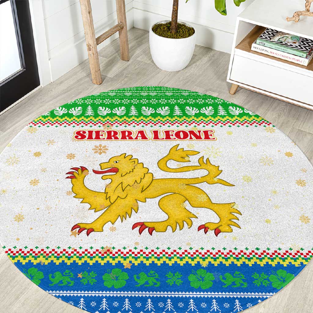 Sierra Leone Christmas Round Carpet Festive Pattern Golden Lion Emblem and Santa Sleigh - African Pride