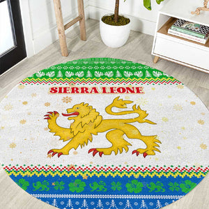 Sierra Leone Christmas Round Carpet Festive Pattern Golden Lion Emblem and Santa Sleigh - African Pride