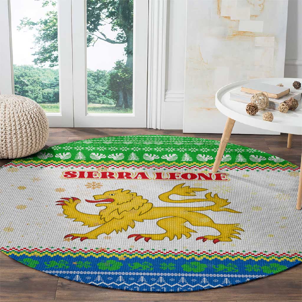 Sierra Leone Christmas Round Carpet Festive Pattern Golden Lion Emblem and Santa Sleigh - African Pride