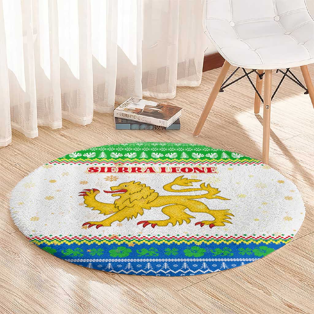 Sierra Leone Christmas Round Carpet Festive Pattern Golden Lion Emblem and Santa Sleigh - African Pride