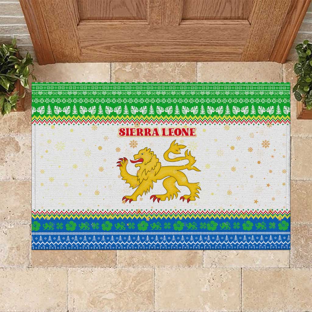 Sierra Leone Christmas Rubber Doormat Festive Pattern Golden Lion Emblem and Santa Sleigh - African Pride