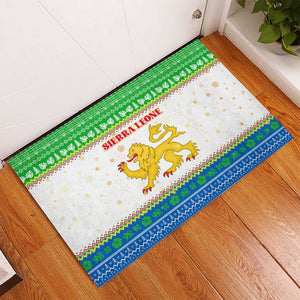 Sierra Leone Christmas Rubber Doormat Festive Pattern Golden Lion Emblem and Santa Sleigh - African Pride