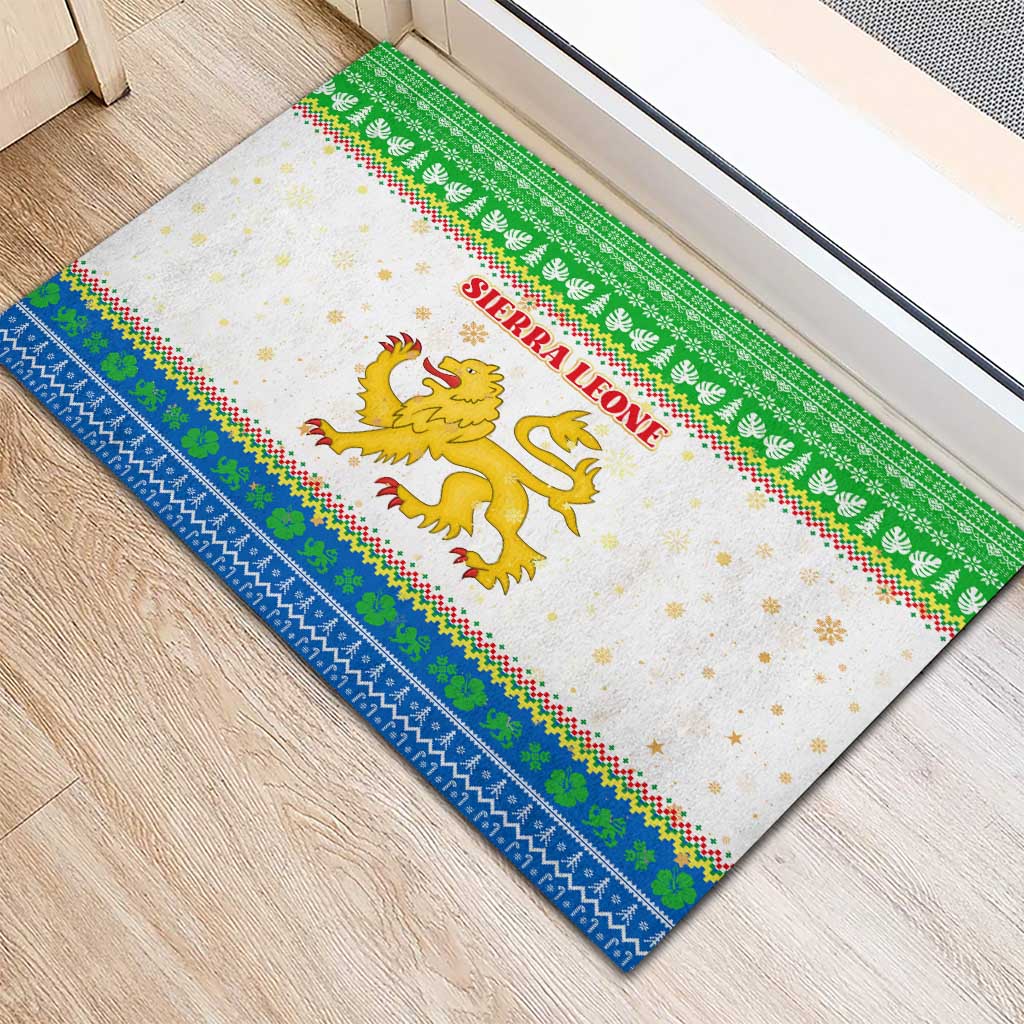 Sierra Leone Christmas Rubber Doormat Festive Pattern Golden Lion Emblem and Santa Sleigh - African Pride