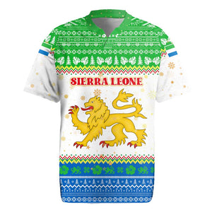 Sierra Leone Christmas Rugby Jersey Festive Pattern Golden Lion Emblem and Santa Sleigh - African Pride