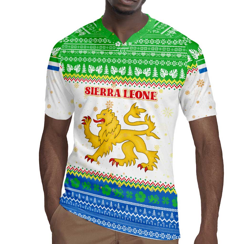 Sierra Leone Christmas Rugby Jersey Festive Pattern Golden Lion Emblem and Santa Sleigh - African Pride