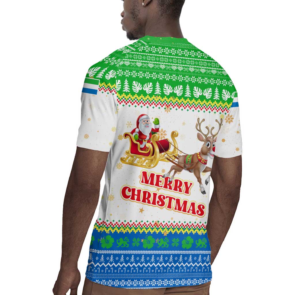 Sierra Leone Christmas Rugby Jersey Festive Pattern Golden Lion Emblem and Santa Sleigh - African Pride