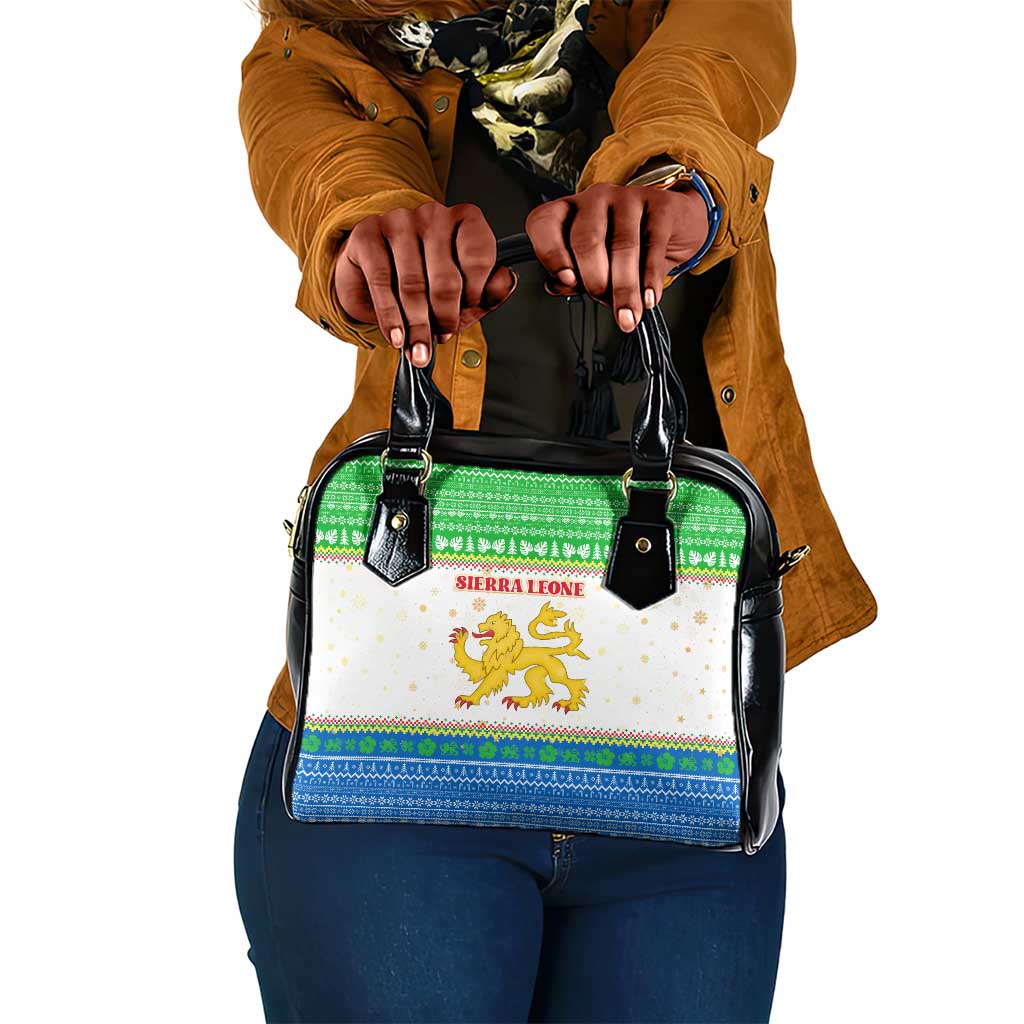 Sierra Leone Christmas Shoulder Handbag Festive Pattern Golden Lion Emblem and Santa Sleigh - African Pride