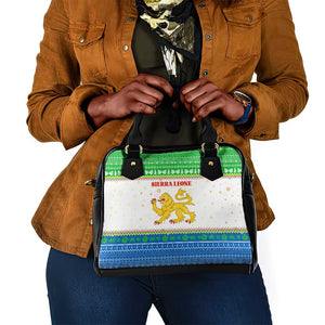 Sierra Leone Christmas Shoulder Handbag Festive Pattern Golden Lion Emblem and Santa Sleigh - African Pride