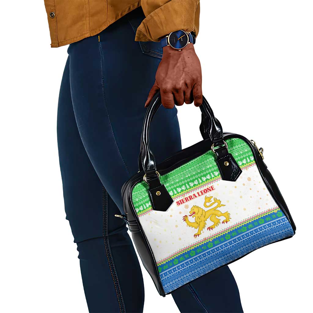 Sierra Leone Christmas Shoulder Handbag Festive Pattern Golden Lion Emblem and Santa Sleigh - African Pride