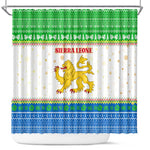 Sierra Leone Christmas Shower Curtain Festive Pattern Golden Lion Emblem and Santa Sleigh - African Pride